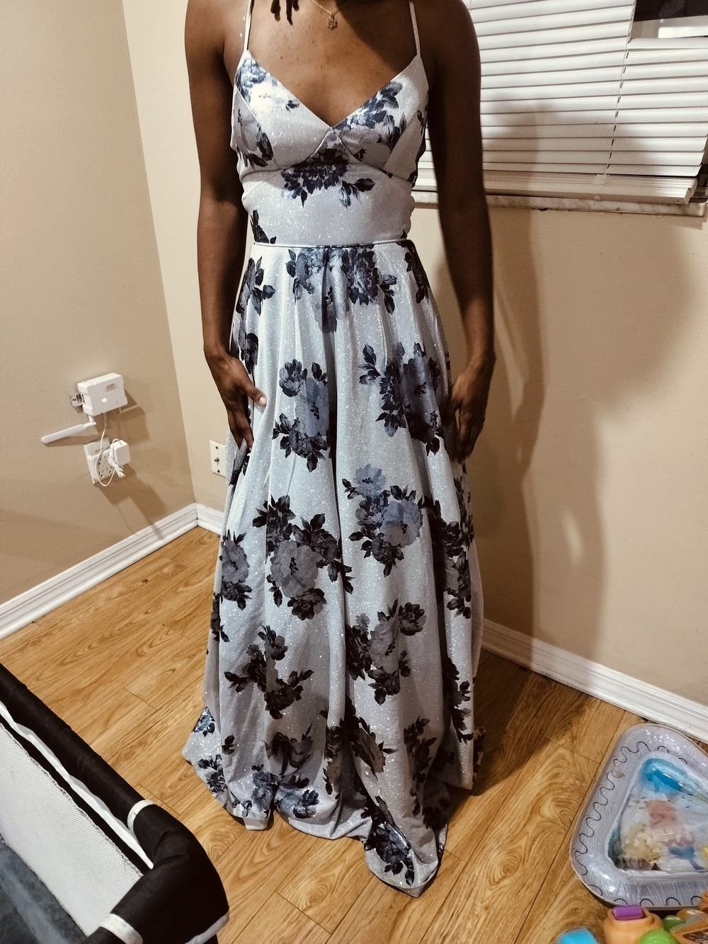City Studio Light Blue Floral Spaghetti-Strap Maxi Dress